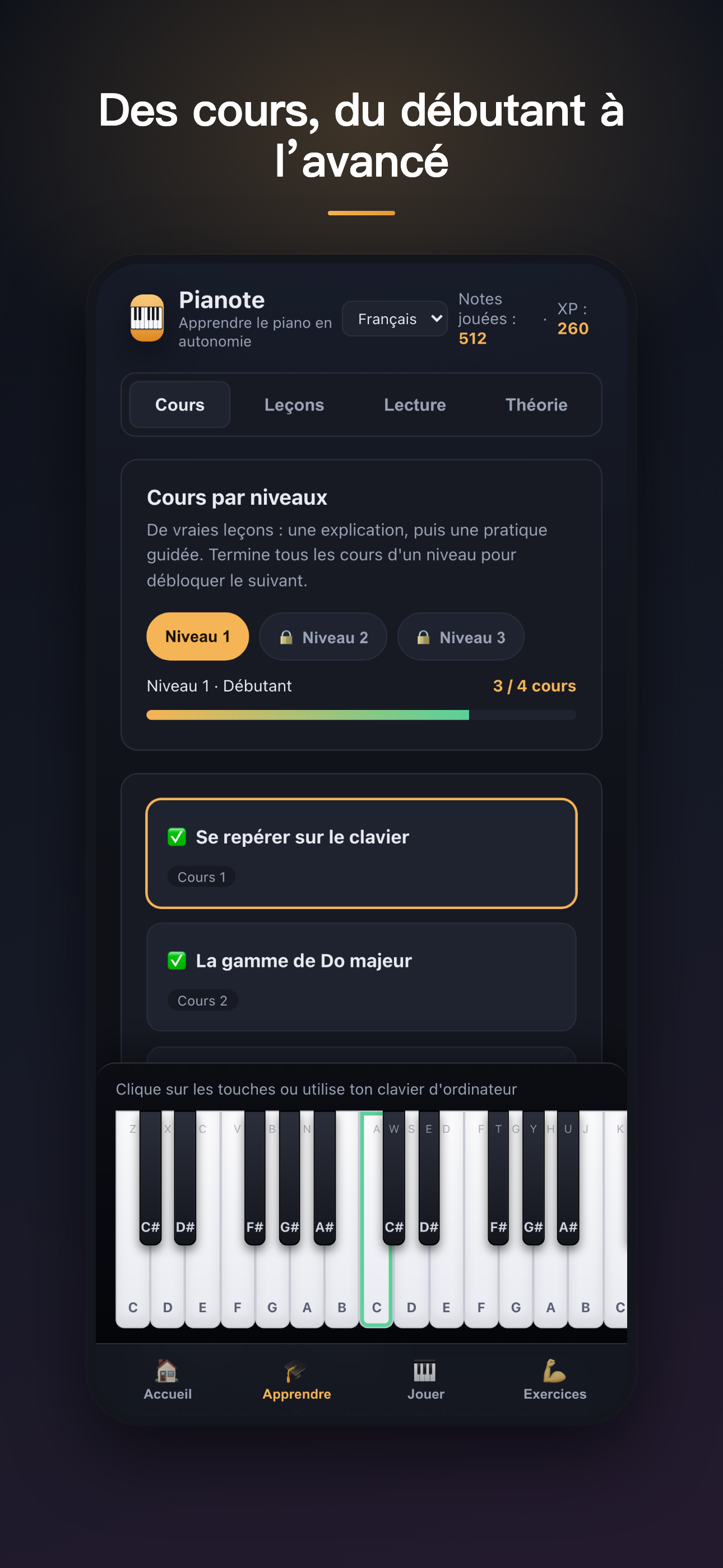 Cours par niveaux